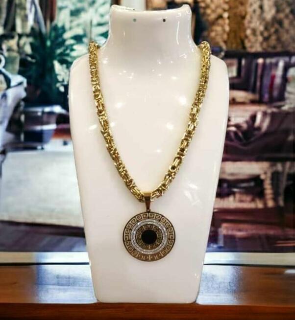 Komplet damski naszyjnik i zawieszka grecka splot królewsk