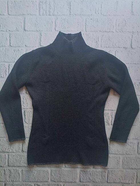 Granatowy sweter/ golf ze srebrną nitką - 36/38