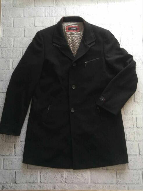 Czarny, męski płaszcz jesienno-zimowy - LAVARD - 54/XXL/188