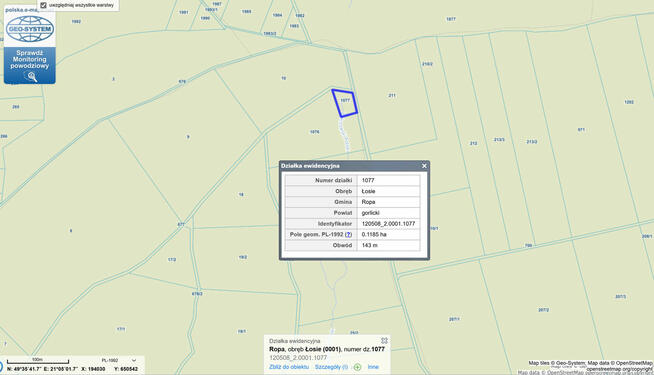 Grunt leśny 1,4 ha woj. małopolskie, pow. gorlicki, gm. Ropa
