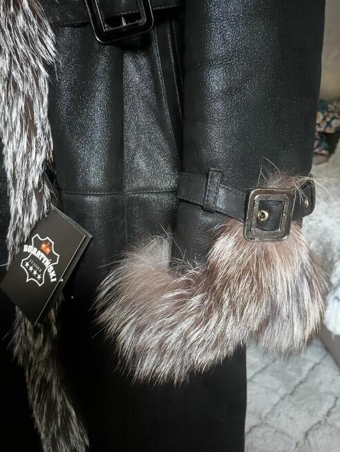 Kożuch damski naturalny z lisem. Polski