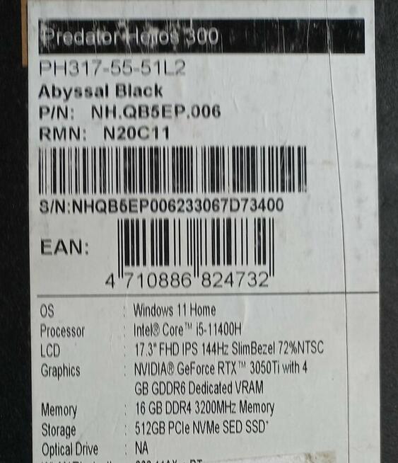 Laptop Acer Predator Helios 300