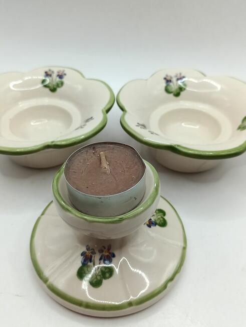 Trzy świeczniki Zell ręcznie malowane fiołki