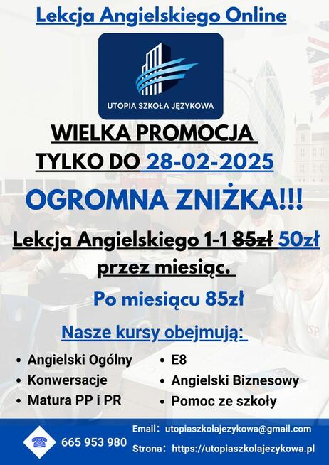 ANGIELSKI ONLINE 50zł 1-1 przez miesiąc!