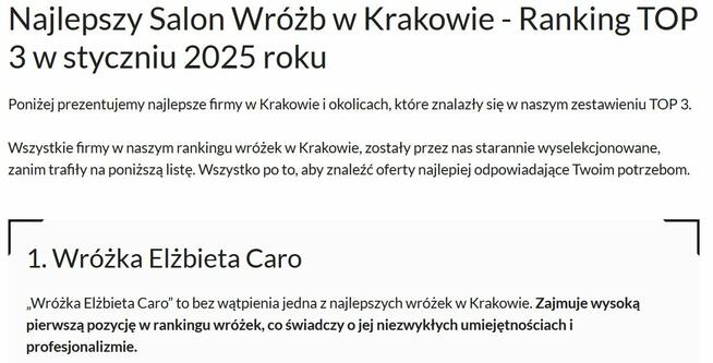 Wróżka Elżbieta Caro - I miejsce w rankingu wróżek
