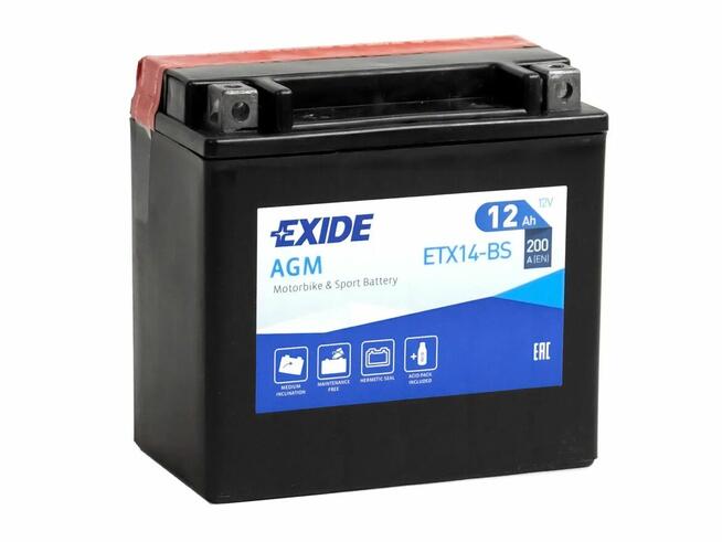 Akumulator 12Ah 12V motocyklowy EXIDE ETX14-BS 200A EN L+