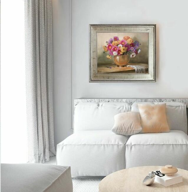 Astry w Wazonie, ręcznie malowany olejny, L. Olbrycht