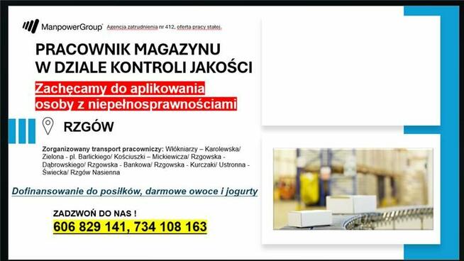 Pracownik działu kontroli jakości (również z orzeczeniem)