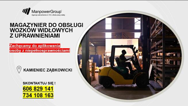 Magazynier – Operator wózka z UDT (również z orzeczeniem)