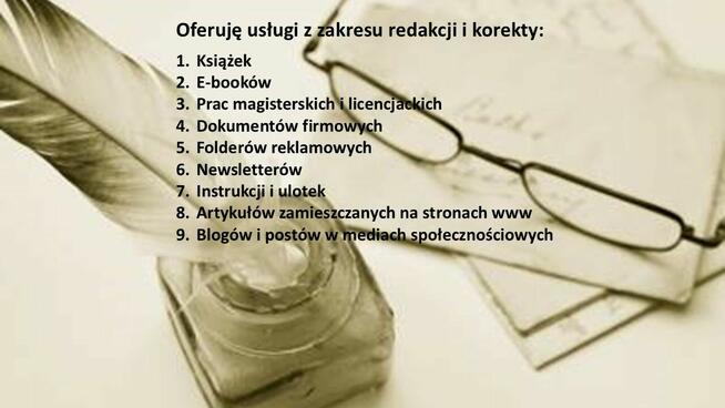 Korekta i redakcja prac magisterskich, książek i in.