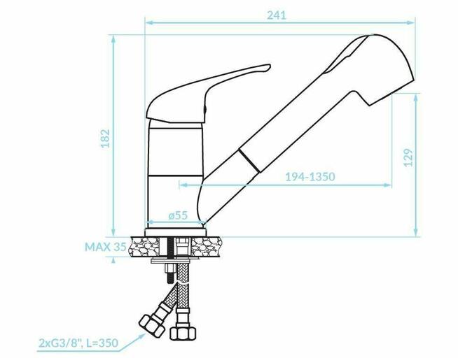 Bateria zlewozmywakowa stojąca z wyciąganą wylewką Chrom Nowa