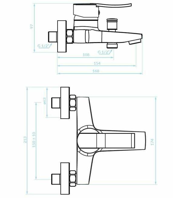 Bateria wannowa ścienna bez zestawu natryskowego Czarna