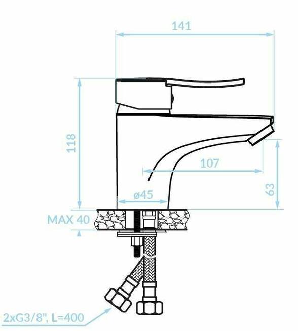 Bateria umywalkowa stojąca z korkiem klik klak Czarna