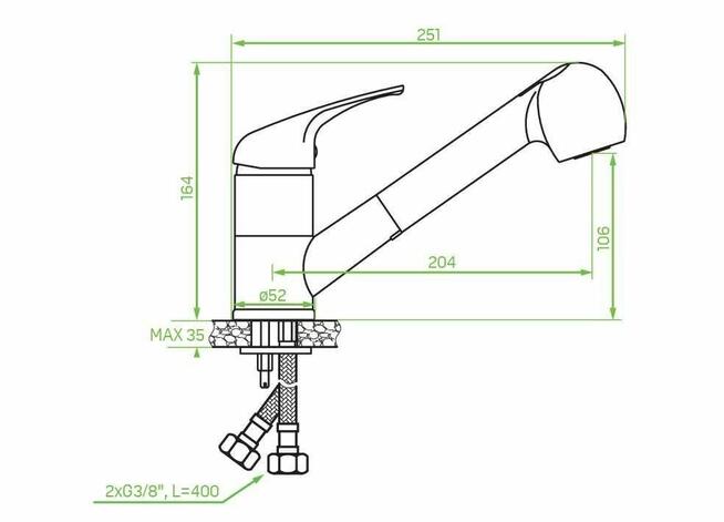 Bateria zlewozmywakowa stojąca z wyciąganą wylewką Beż NOWA