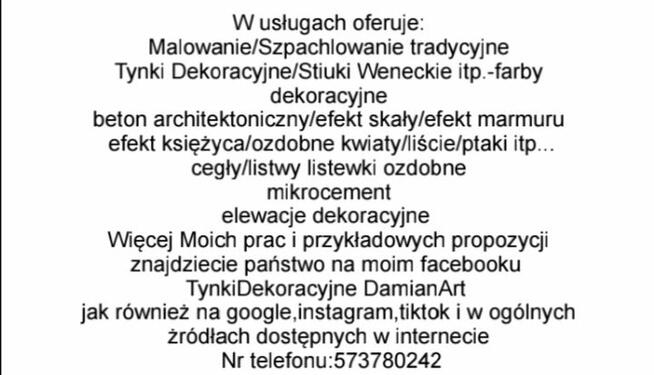 MALOWANIE/SZPACHLOWANIE/TYNKI DEKORACYJNE/GLAZURA I INNE