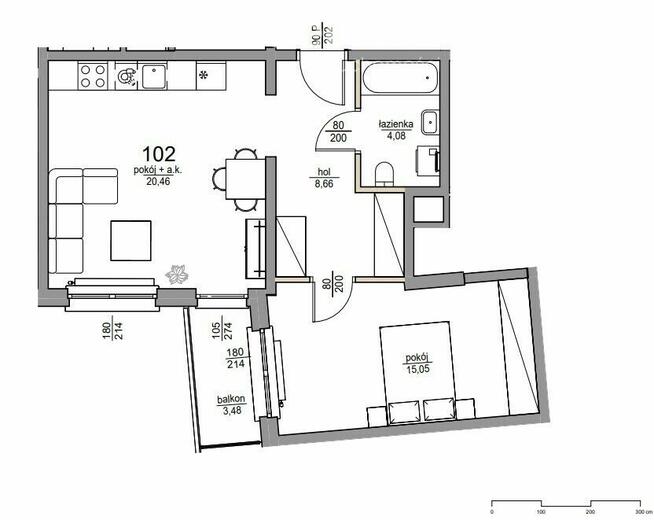 Nowoczesne 2 pokojowe mieszkanie z balkonem