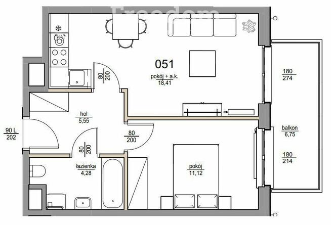 Nowoczesne 2 pokojowe mieszkanie z balkonem