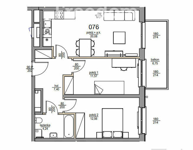 Nowoczesne 3 pokojowe mieszkanie z balkonem