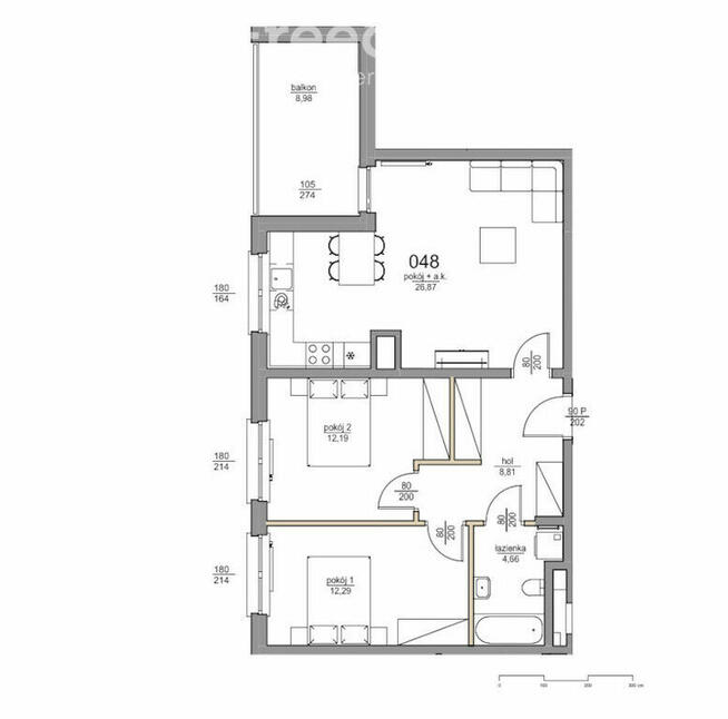 Nowoczesne 3 pokojowe mieszkanie z balkonem