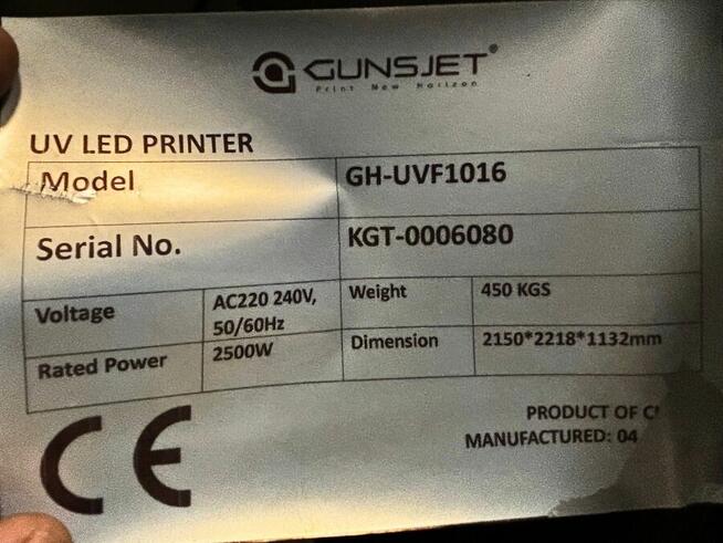 Sprzedam drukarkę UV GunsJet GH-UVF1016