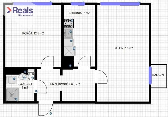 2 pokoje, oddzielna kuchnia, balkon, piwnica
