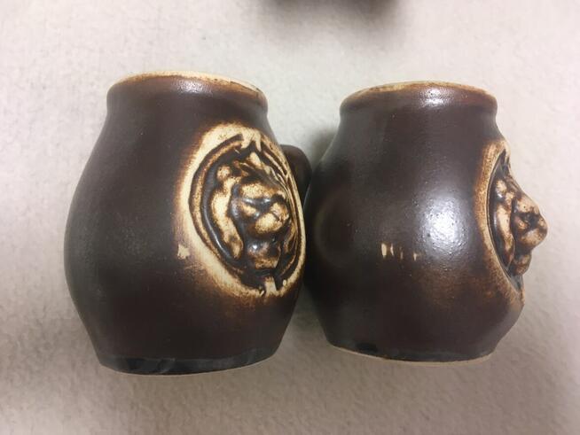 Stary bukłak karafka Lew porcelit kamionka i gratis