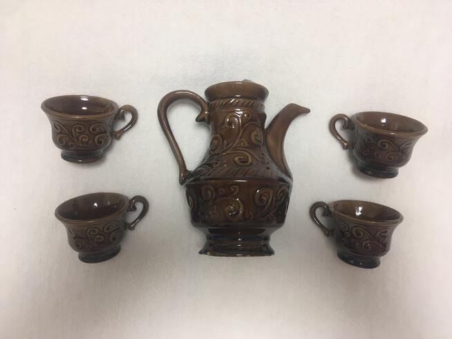 Stary zestaw kawowy porcelit kamionka brąz