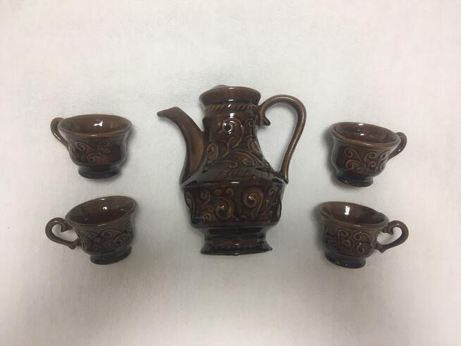 Stary zestaw kawowy porcelit kamionka brąz