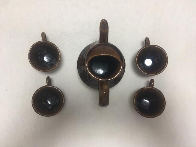 Stary zestaw kawowy porcelit kamionka brąz