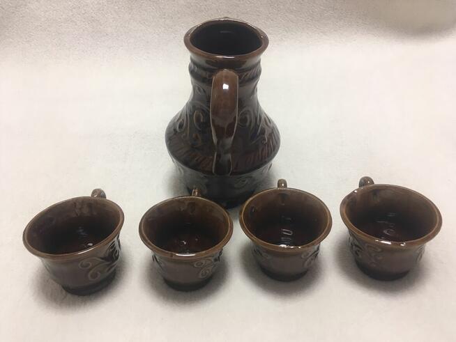 Stary zestaw kawowy porcelit kamionka brąz