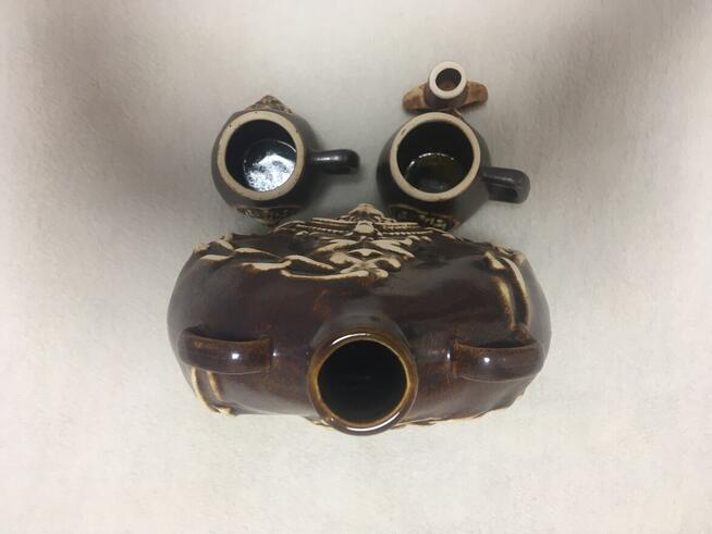 Stary bukłak karafka Lew porcelit kamionka i gratis