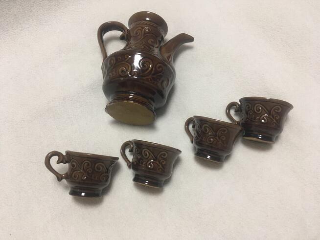 Stary zestaw kawowy porcelit kamionka brąz