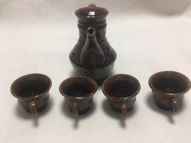 Stary zestaw kawowy porcelit kamionka brąz