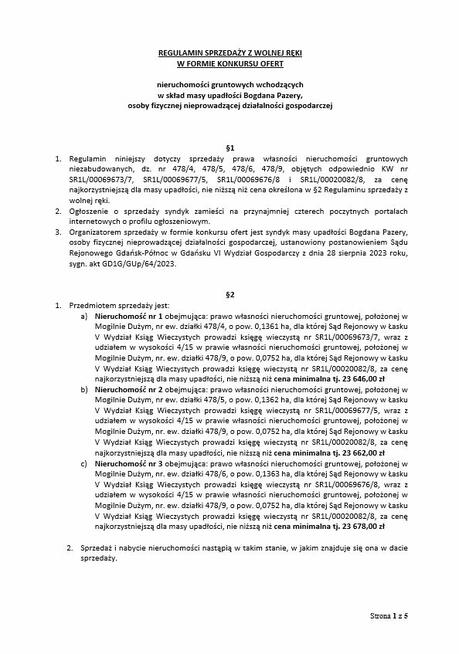 Syndyk sprzeda nieruchomość gruntową dz. nr 478.5 Mogilno Du