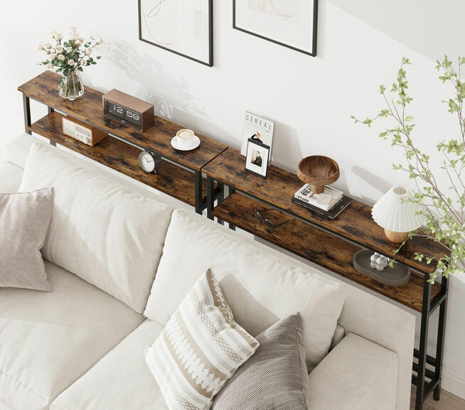 konsola stolik loft drewno dębowe lite na metalowych nogach