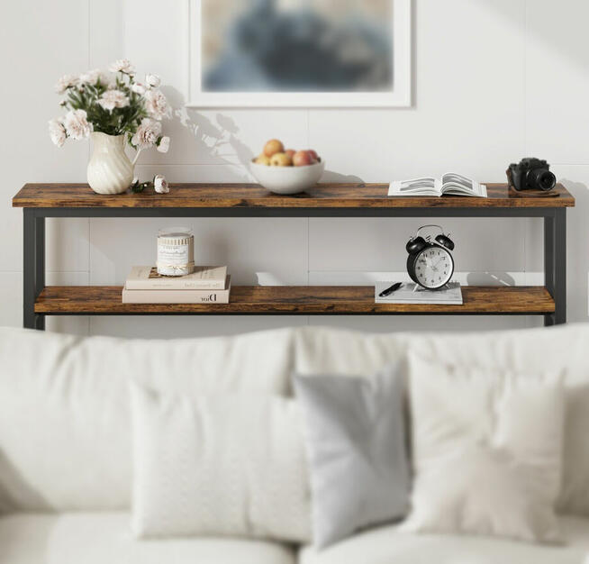 konsola stolik loft drewno dębowe lite na metalowych nogach