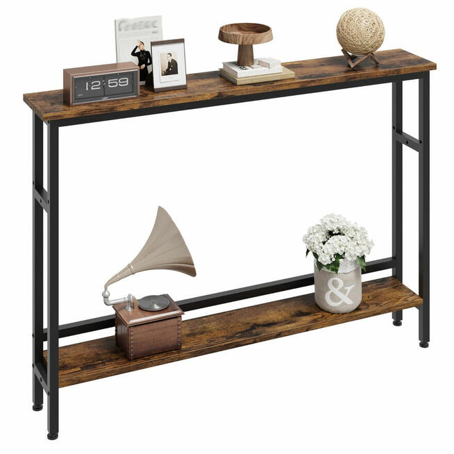 konsola stolik loft drewno dębowe lite na metalowych nogach