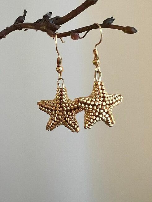 Kolczyki z koralików złoty kolor prezent urodzinowy