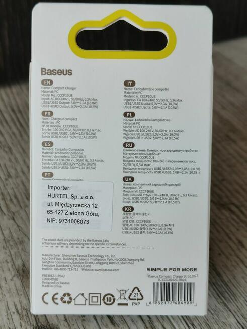 Ładowarka sieciowa / Zasilacz / Baseus Compact Charger 2U