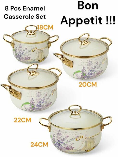 Zestaw garnków emaliowanych w,,lawende,,