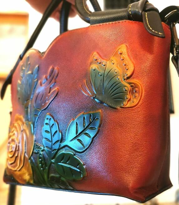 Piękna Damska Torebka Skórzana We Wzór Kwiatów 3D SKÓRA NATU