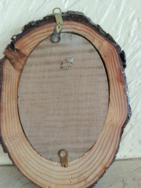 Obraz rękodzieło Tkaninowa dama w plastrze drewna