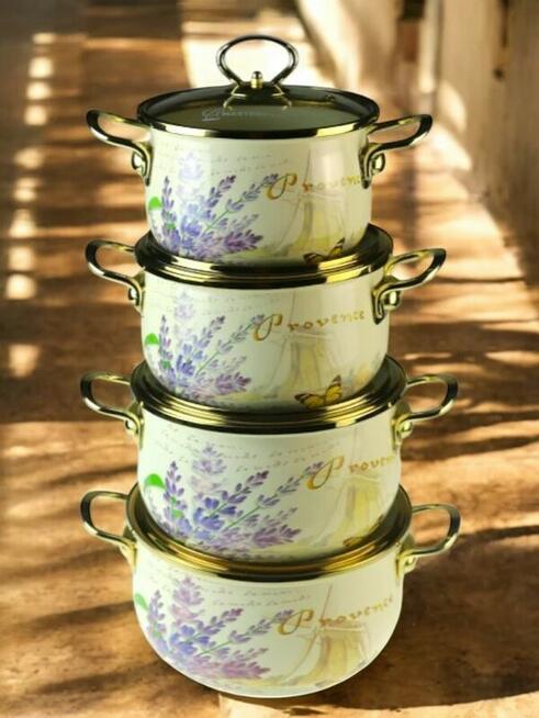 Zestaw garnków emaliowanych w,,lawende,,