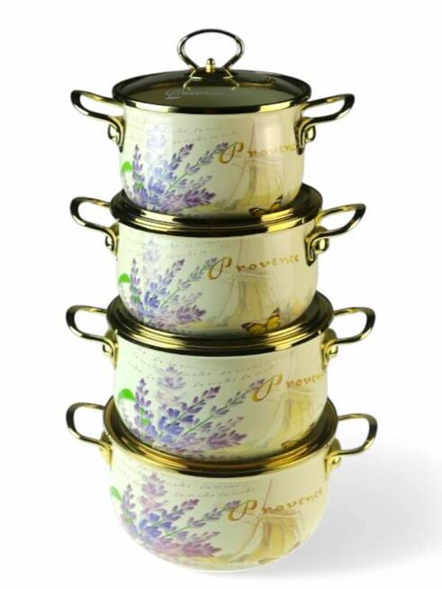 Zestaw garnków emaliowanych w,,lawende,,