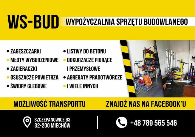 Wypożyczalnia, zagęszczarka, odkurzacz piorący, glebogryzarka