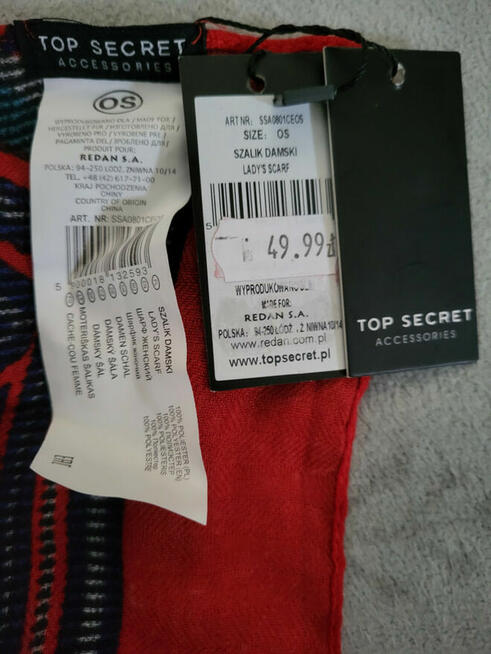 Szalik Top Secret 175x88cm 100% poliester NOWY