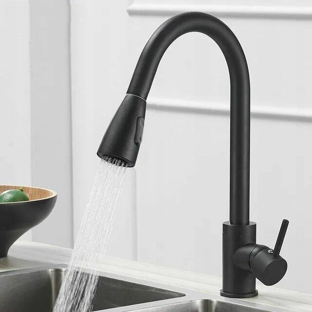 Bateria kranowa z wyciąganą wylewką | Czarna | Kuchenna, nab