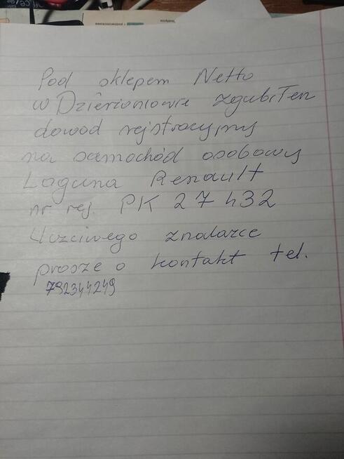 Zagubiony dowód rejestracyjny