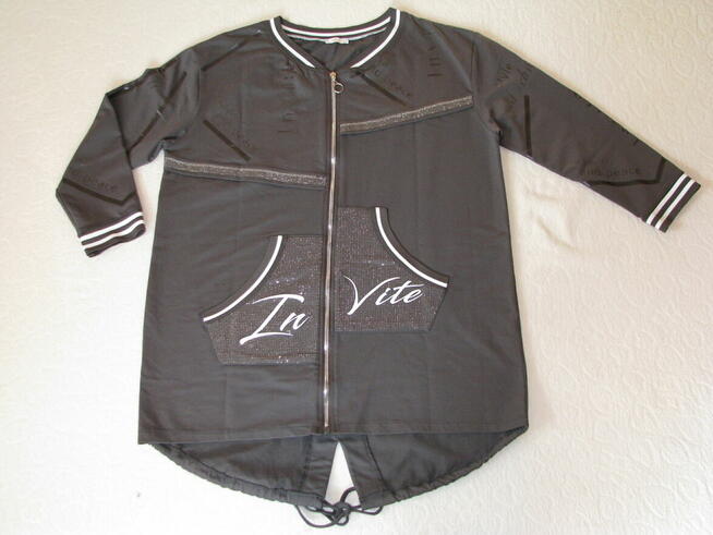 Piękna oliwkowa rozpinana bluza z bawełny ze wzorami XXL