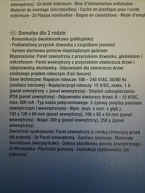 Domofon dla 2 rodzin, zestaw.